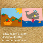 Libro Montessori in feltro Giocasoft, fronte con illustrazioni educative per bambini